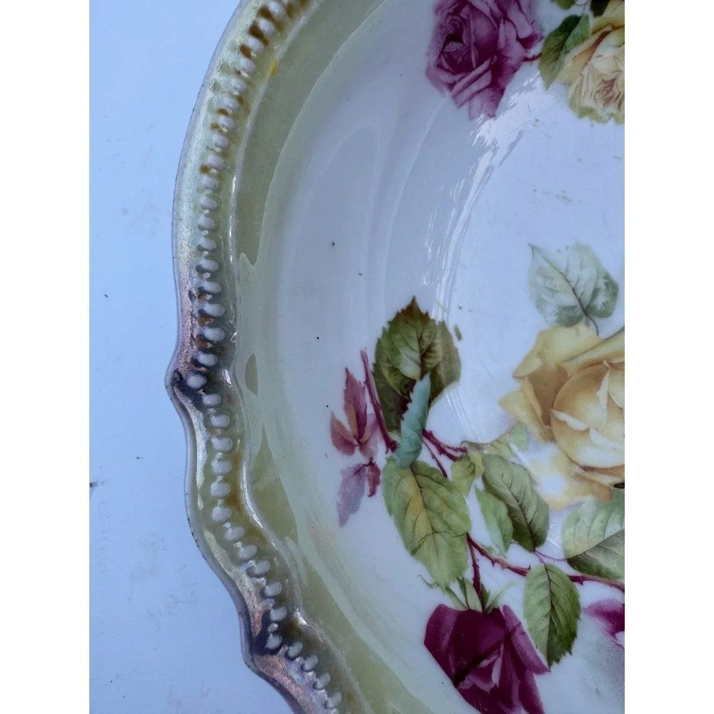 Antique PT Bavaria Tirschenreuth Porcelain Rose Bowl Scalloped Beaded 9.75in